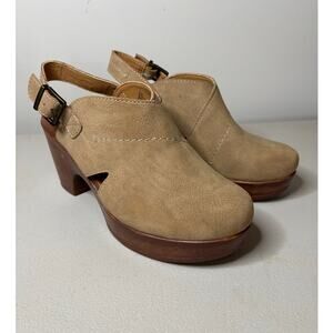 Tan Leather Mules with Wooden Heel